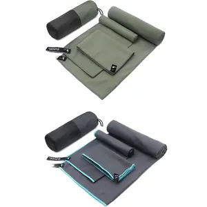 2 Pack Quick Dry Camping Towel, Microfiber Travel Towel 3 Size at 1 Pack,Fast Drying Towel Set for Camping, Beach, Gym, Sports, Yoga & Swimming Pool, Army Green/Grey