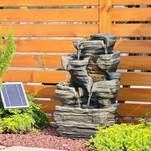 6 Tier Cascading Rock Solar Water Fountain Outdoor Garden Waterfall Decor for Garden, Patio, Backyard, Deck, Porch and Home Art Decor,24.4" H Outdoor Fountain with LED Lights