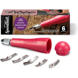 4131 Linoleum Cutter 5 Assorted Lino Cutters Includes Plastic Storage Handle, Made in The USA