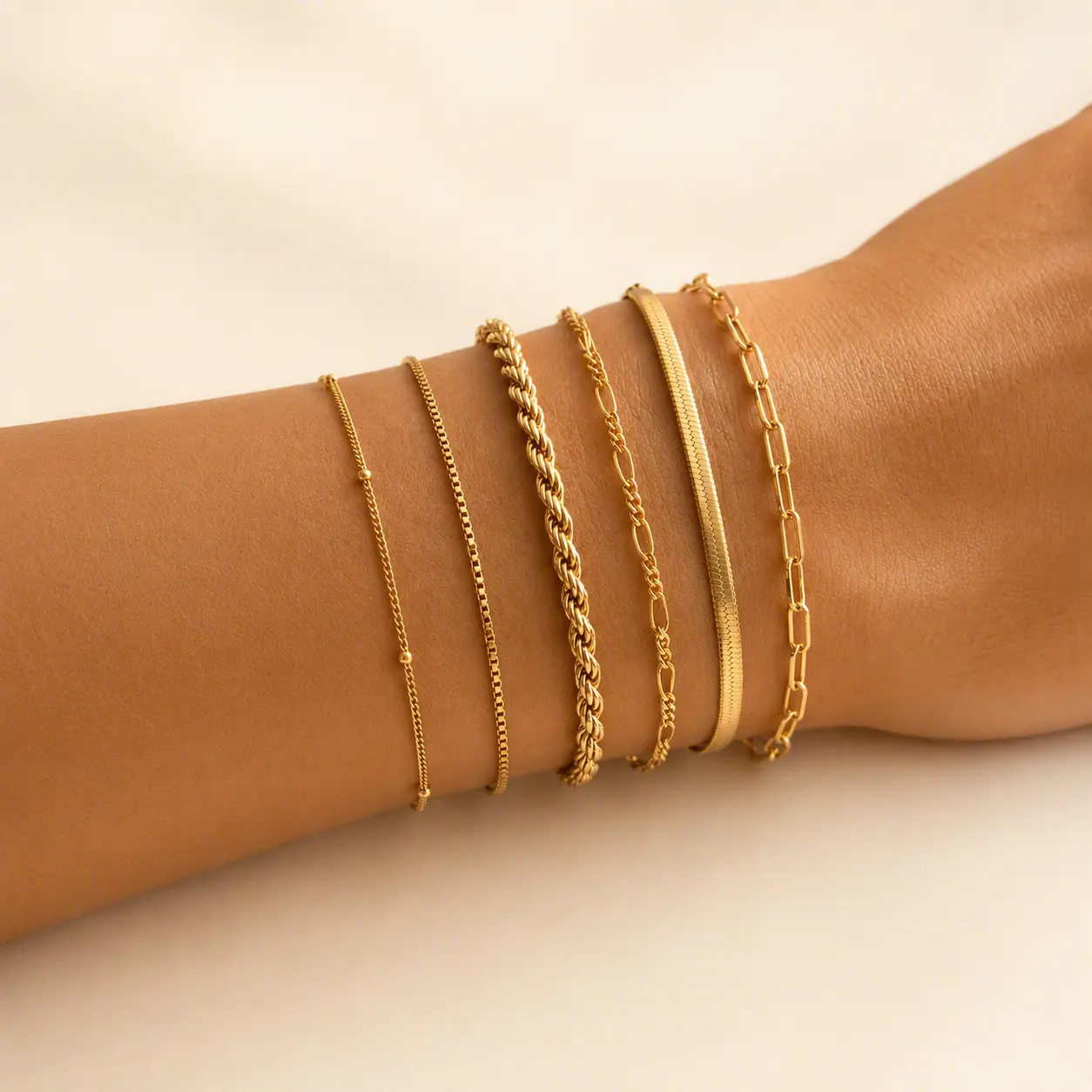 Women's 6Pcs Dainty Thin Gold Alloy Chain Bracelet Set - Twisted Rope, Paperclip Chain Costume Jewelry Gifts, Women's Matching Sets, Matching Sets sohochic