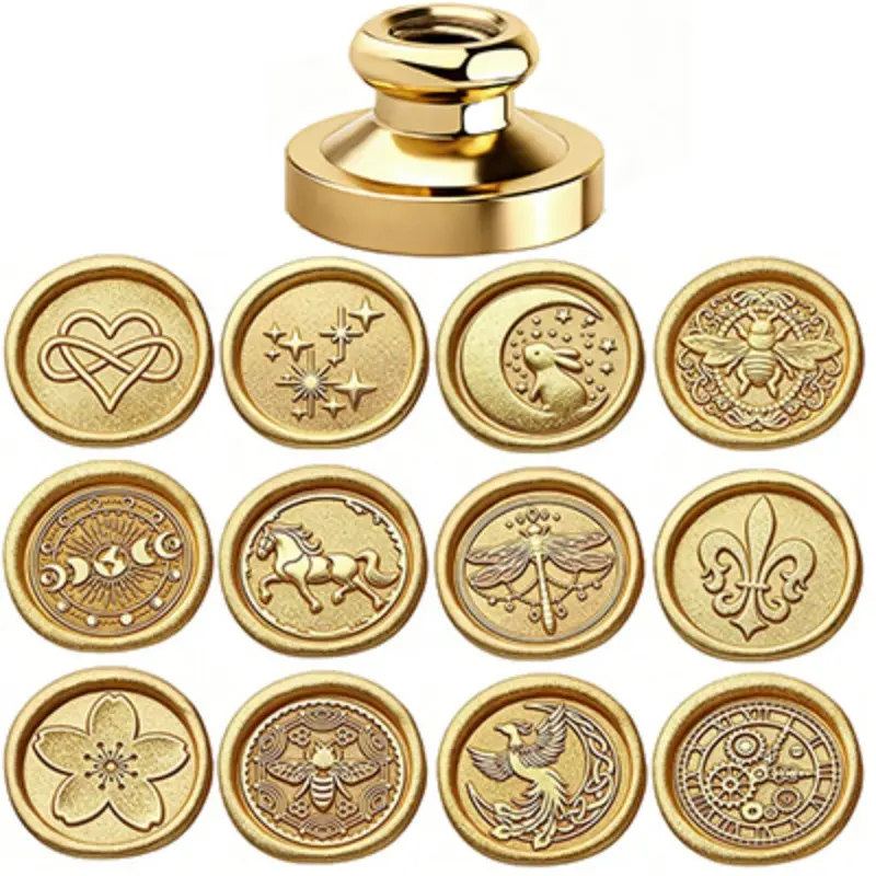 Thick Brass Seal Stamps (no Handle), Heart/flower/moon Rabbit/bee/phoenix/horse Designs, Ideal for Wedding Invitations, Party Invites, Gift Wrapping, Stamp Collection