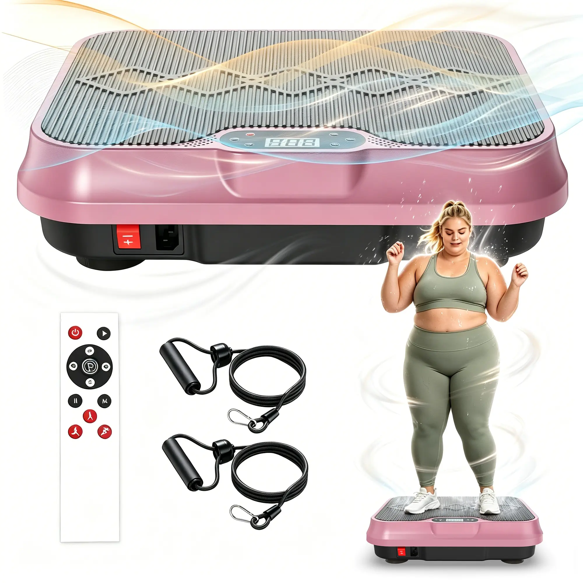 SAYGOGO Compact Ab Simulator Vibration Trainer - Q235 Steel & Rubber Anti-Slip Sturdy Base, Low-Noise Motor, 9 Programs & 250 Speed Levels, 350LBS Capacity, LED Display & Remote Control, Resistance Bands for Home Workouts