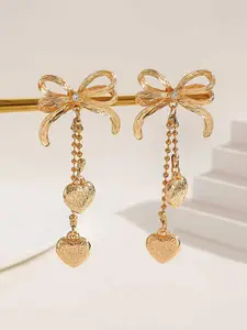 Elegant Butterfly Knot Drop Earrings, Heart Pendant, Star Moon Design, Classic Women's Jewelry, Perfect for All Seasons, Ideal for Holidays