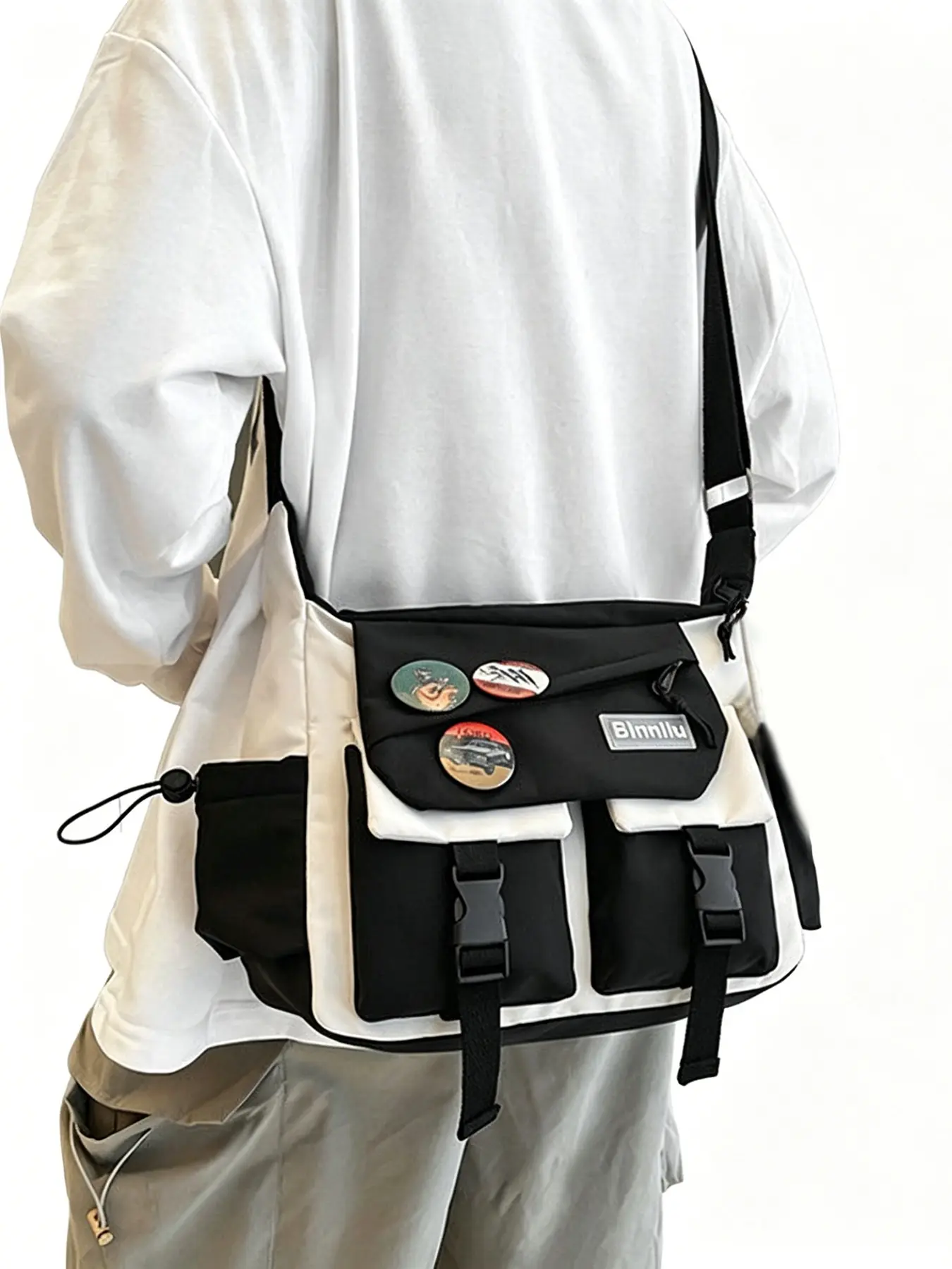 Unisex Nylon Commuter Messenger Bag, Large Capacity Casual Crossbody Backpack, Street Style Colorblock Design, Ideal for Travel & Daily Use, Commuting Adjustable Shoulder Bag