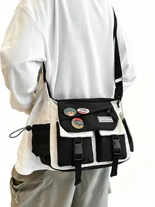Unisex Nylon Messenger Bag, Large Capacity Crossbody Backpack, Street Style Colorblock Design, Ideal for Travel & Daily Use