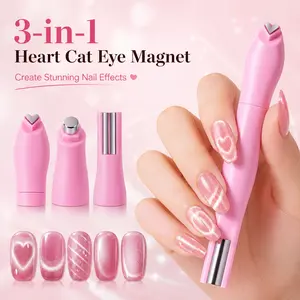 3 in 1 Cat Eye Nail Magnet Tool - Youth-Focused Versatile Heart & Round Shaped Accessory for Cat Eye Polish, Home DIY & Studio Manicure (Pink)
