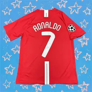 2007 2008 MUFC Away Retro Black No.7 Ronaldo Short Sleeved Soccer Jersey