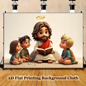 Jesus Religious Banner Jesus and Children Background Banners for Birthday Table Decors Party Supplies Baby Shower Banner Photo Booth Props Indoor Outdoor Decoration Lightweight Ornaments