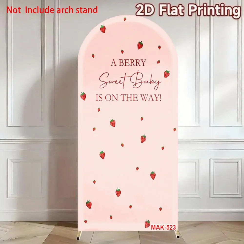 A Berry Sweet Baby Is On The Way Strawberry Arch Backdrop Cover for Baby Shower Happy Birthday Party Decorations Banners Background Backdrop Banner 2-Sided Spandex Fabric