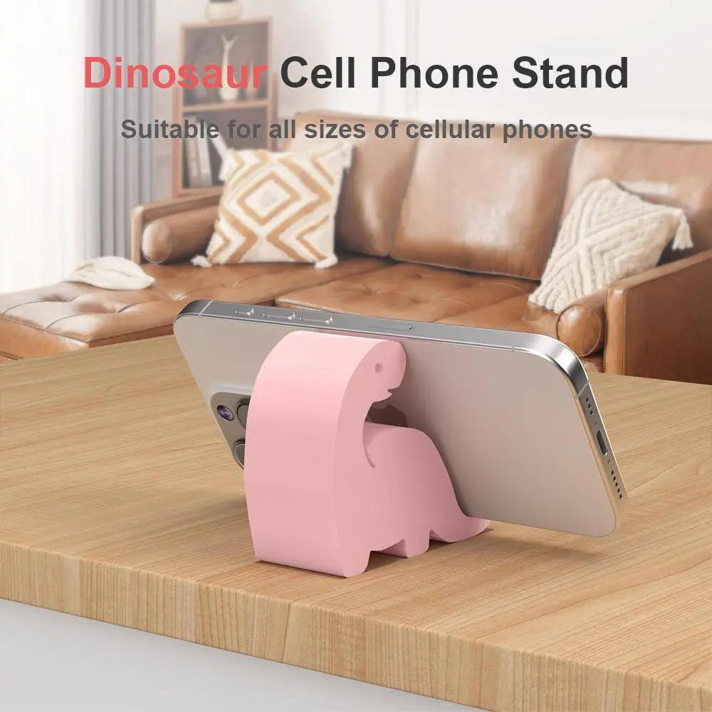 Cute Dinosaur Desk Mount Phone Stand - Sturdy Plastic Mobile Holder, Safe Materials, Simple Installation, All Sizes Fit for Any Smartphone, Break-Resistant Desk Accessory