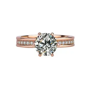 S925 stering silver with rose gold plated moissanite 2CT-high-crown queen ring