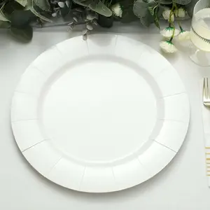 10-Pack Disposable Round Charger Plates 13" White with Leathery Texture - 1100GSM Sturdy Cardboard Placemats for Weddings & Special Occasions
