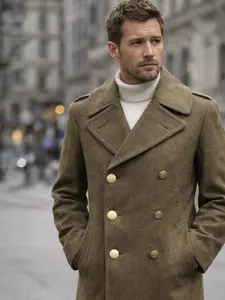 Men’s Heavy Wool Greatcoat - Classic Double-Breasted Military Winter Coat