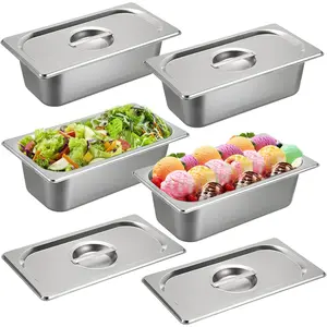 4 Pack 1/3 Size 3-5/8" Depth Hotel Pan with Lids, Stainless Steel Steam Table Pan, Stackable Catering Pan Metal Pan Commercial Food Pans for Kitchen Restaurant Buffet Party Supplies
