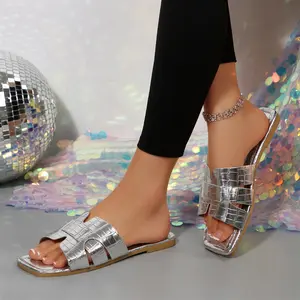 Women's H Sandals Dressy Cross Strap Flat Sandals Open Toe Summer Beach Vacation Slide Sandals