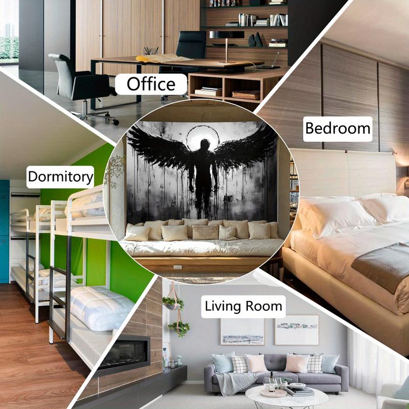 1pc Ultra Large Black Angel Landscape Tapestry - Premium Polyester HD Digital Print Wall Hanging with Hand-Stitched Edges, Wrinkle-Resistant Fabric & Free Hanging Clips for Living Room, Bedroom, Home Office Decor, Bedroom Accent, Artistic Interior, Soft T