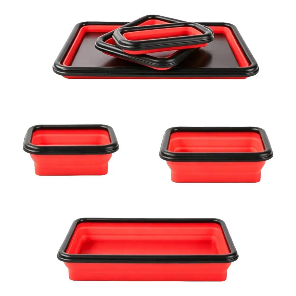 Foldable Silicone Magnetic Tool Tray, Strong Magnet Holds Wrenches, Screws & Nuts, Large Capacity Hardware Parts Storage Tray