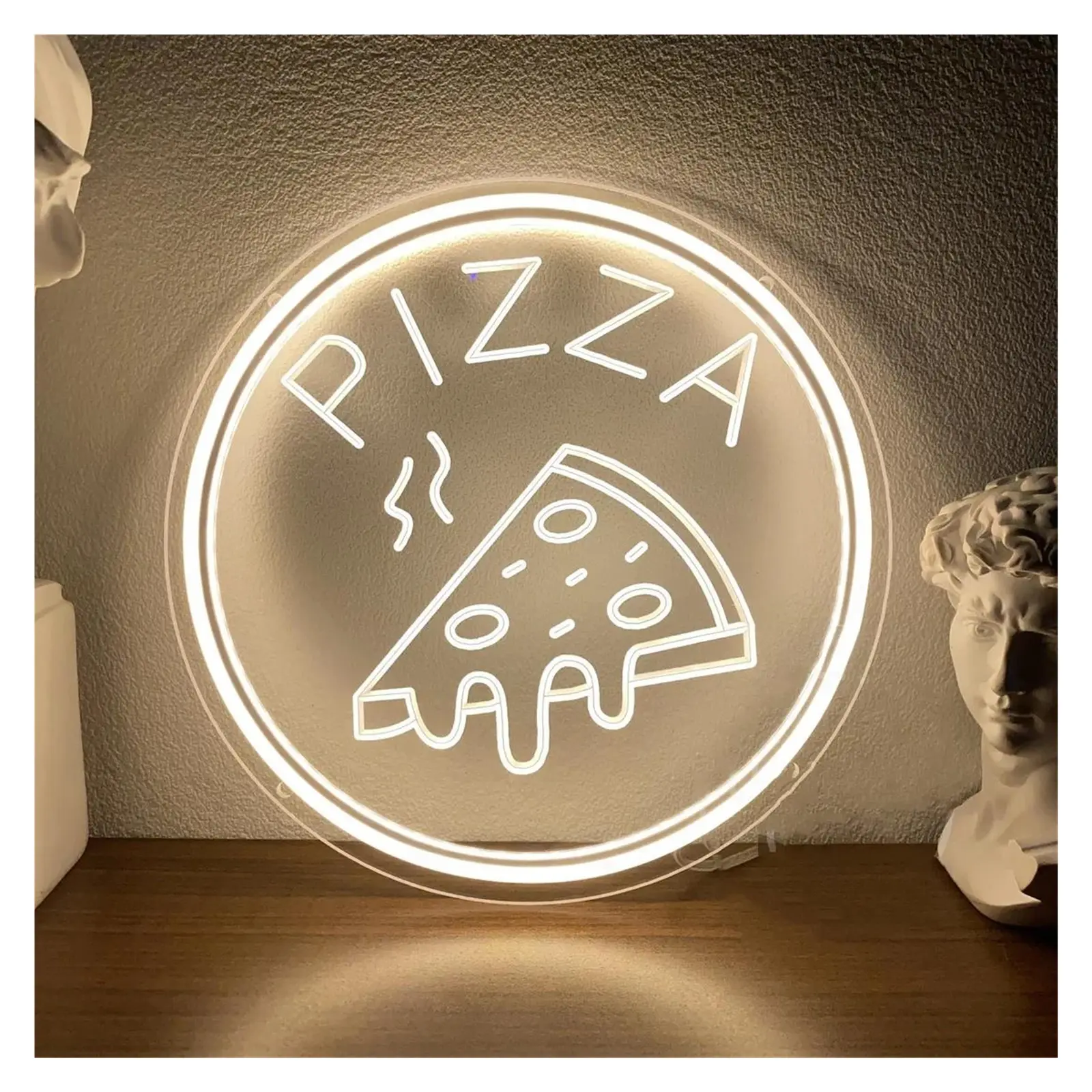 Sign Illuminated Pizza Slice Neon Sign, Fast Food Shop Restaurant Kitchen Party Wall Decor,Shop Open Welcome 40cm