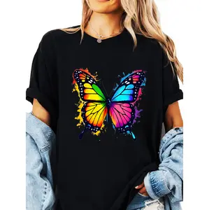Vintage-inspired Cotton T-shirt with artistic butterfly splash detail