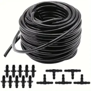 Garden Watering Tube Line, 50ft(15m) 1/4 Inch Blank Distribution Tubing Drip Irrigation Hose, Garden Watering Tube Line with 15pcs Drip Irrigation Barbed Connectors