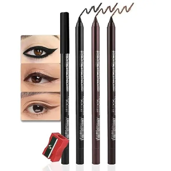 3Pcs Black & Dark Brown & Brown Gel Glitter Matte Metallic Eyeliner Pencils Set for Women Waterproof Smudge Proof lapiz de ojos delineador de ojos contra el agua Eye Liner Makeup 01 02 16