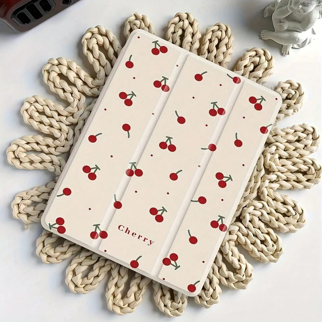 Cute Cherry Design iPad Case, Transparent Pencil Slot Soft Shell Drop Resistant, Foldable Stand Auto Sleep/Wake, Compatible with iPad 7/8/9/10 Gen/Air 4/5/6/Pro 11/9.7-inch, Valentine's Day Gift for Couples