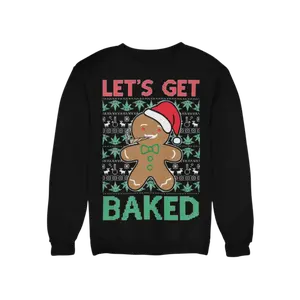 Ugly Christmas Crewneck Graphic Unisex Sweatshirt Gingerbread Cookie Let's Get Baked