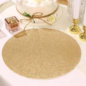 6-Pack Placemats 13" Round Glitter Design Champagne Sparkle - Non-Slip Decorative Table Mats