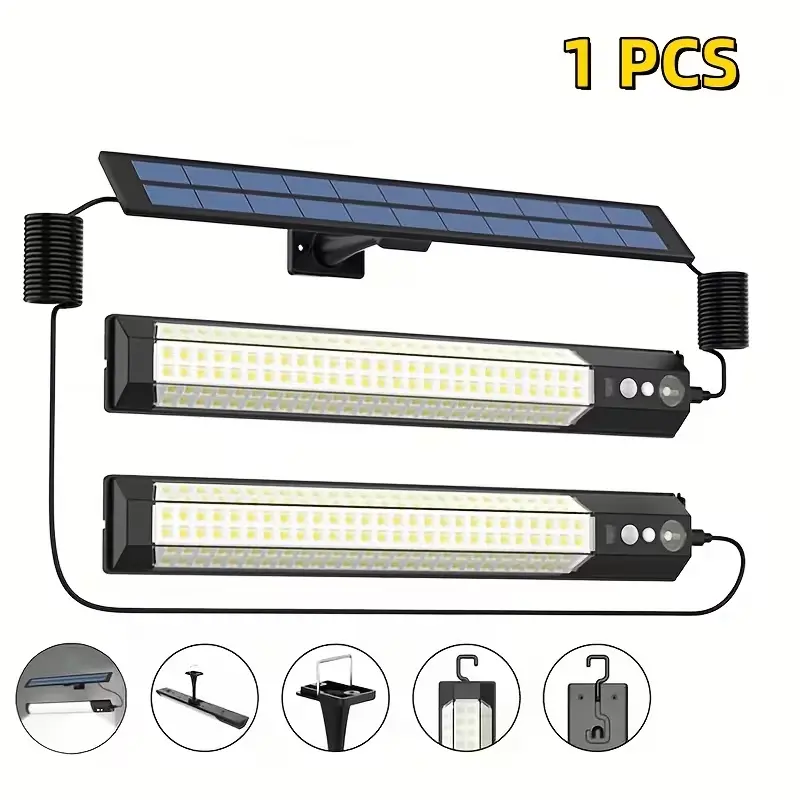 Solar-Powered Dual-Head Pendant Light, 1/2 Size, Remote Control, 3 Lighting Modes, Motion Sensor for Outdoor Home Improvement (Patios, Barns)
