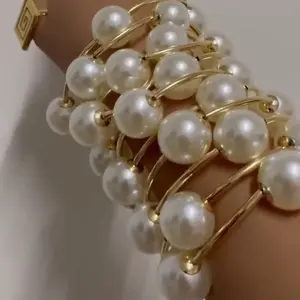 Women's 9-Piece Chunky Acrylic Bead Bangle Bracelet Set with Pearl, Gold & Silver Tubes - Multicolor Stackable Statement Costume Jewelry Fashion Accessories, Multicolor Stackable Bracelets