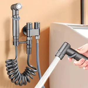 One-in 2-out double-handle double-control single-cooling spray gun faucet washing machine quick-on faucet faucet mini angle valve household gun gray Handheld Toilet Bidet toilet spray gun toilet companion set Toilet Bidet Sprayer