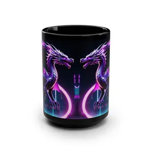 Neon Purple Dragon Mug | Black 15oz Ceramic
