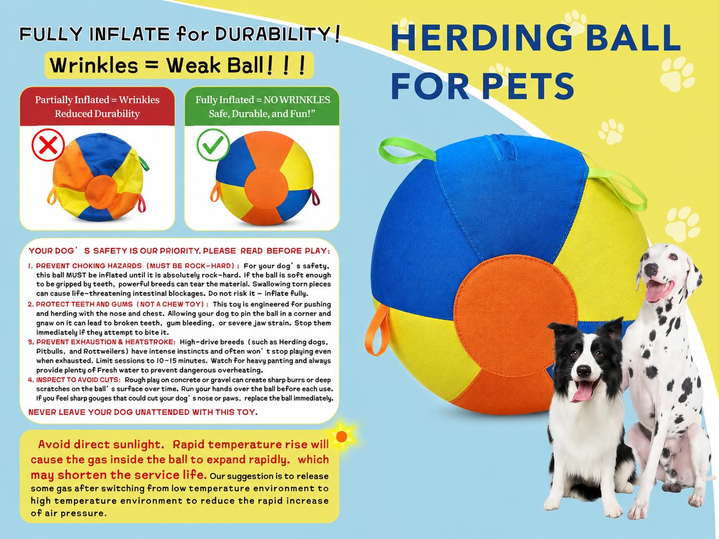 Inflatable Herding Ball for Dogs – Push & Chase Interactive Outdoor Dog Toy (NOT for Aggressive Chewer), herding toy, giant dog ball, outdoor park and grass training toy,play gift