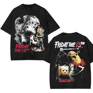 Jason Voorhees Friday the 13th Washed Cotton T-shirt, 90s Horror Movie TShirt, Streetwear Horror Halloween TShirt, Jason Voorhees Shirt, Scary Movie