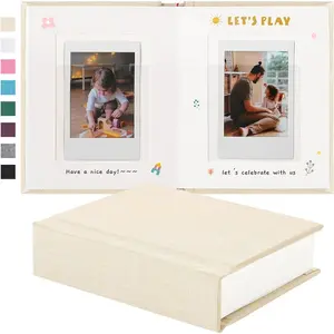 Instax Mini Photo Album With Writing Space, Linen Hardcover  Photo Album 28 Pockets For 2x3 Pictures,  Album Book For  Instax Mini  Camera (Beige)