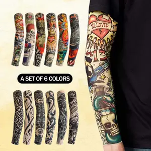 6PC Outdoor Sports Cycling Sun Protection Tattoo Sleeves - Men's and Women's Outdoor Personalized Fake Temporary Tattoo Anti-UV Cycling Sports Arm Sleeves
