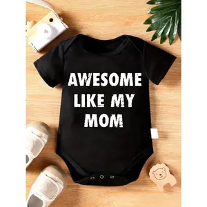 Cute Baby Bodysuit With Awesome Like My Mom Print Soft Versatile Round Neck Button Detail Regular Fit All Seasons Knitted Fabric Onesie