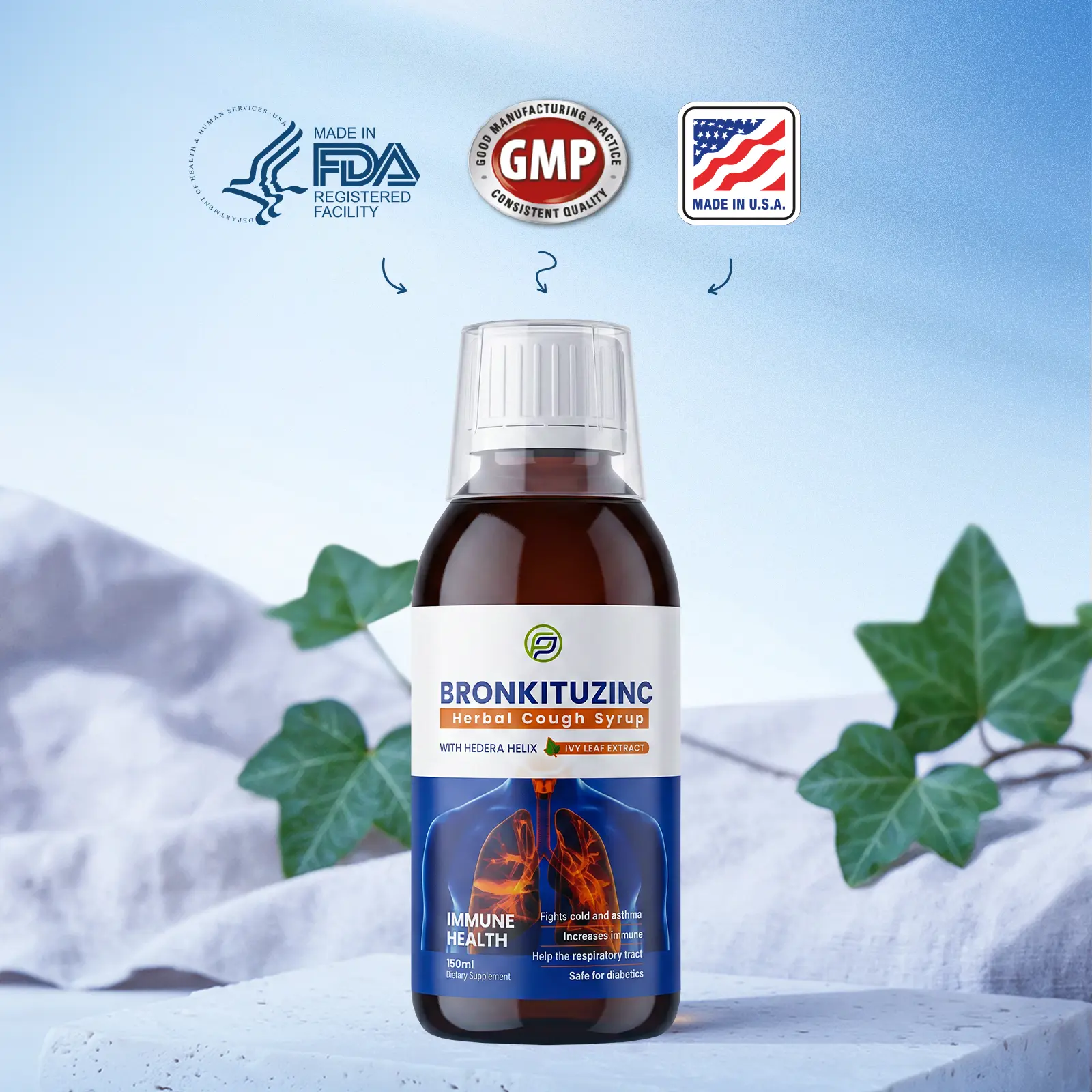 Bronkituzinc Edible Natural Botanical Liquid Syrup – Adult Minerals Supplement, Zinc-Boost Dietary Aid with Easy-to-Use Format for Daily Immune & Throat Support