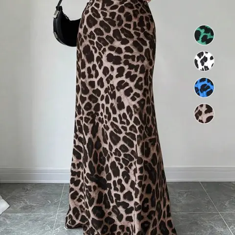 Women's Leopard Print Maxi Skirt, Animal Print Skirt, Casual Fashion Comfy Skirt for Daily Outdoor Wear, Women's Bottoms for All Seasons, Fitted Design Skirt, Womenswear, Bodycon Fitted Skirt