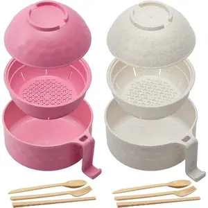 2 Sets Microwave Ramen Cooker Bowl Set 33 oz Quick Ramen Cooker with Handles Ramen Noodle Cooker with Spoon Chopsticks Fork College Dorm Room Apartment Essentials for Kids TikTokShopBlackFriday Christmas Tableware Sets Cookware Sets Stock Up Gift