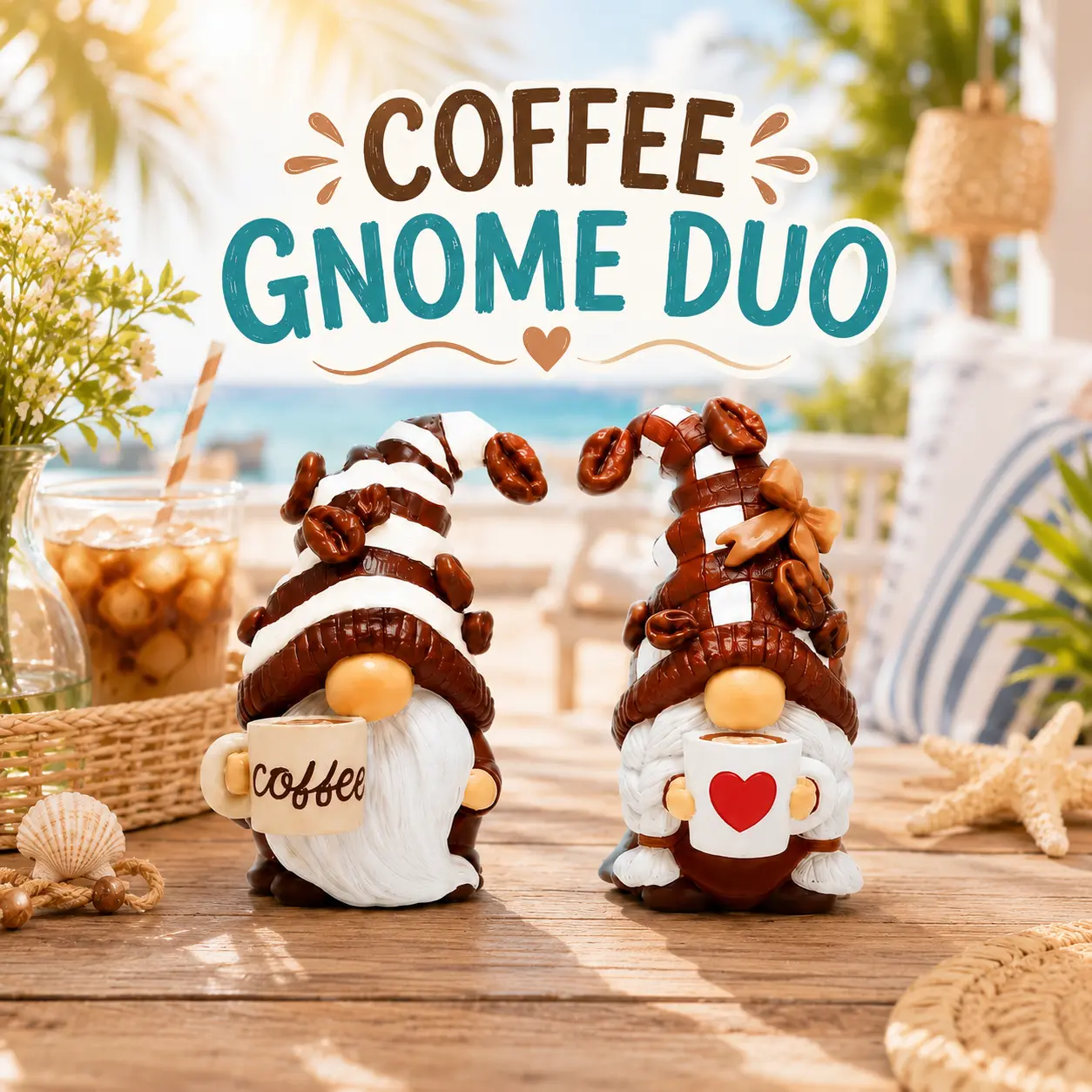 2026 HODAO Coffee Gnome Statue Set of 2 Coffee Bean Hat Resin Dwarf Figurine Kitchen Coffee Bar Desktop Decor Gift For Coffee Lovers