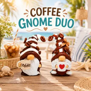 2026 HODAO Coffee Gnome Statue Set of 2 Coffee Bean Hat Resin Dwarf Figurine Kitchen Coffee Bar Desktop Decor Gift For Coffee Lovers