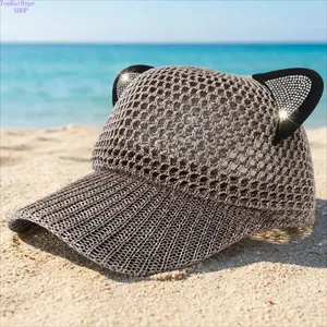 Women's 2026 Trendy Cat Ear Baseball Cap - Hats for Women, Summer Hollow Full Mesh, Breathable Lightweight Adjustable Sun Protection Visor Hat for Outdoor Sports, Daily Streetwear