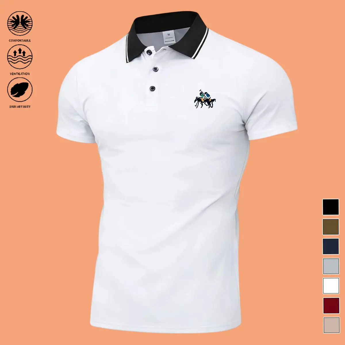 Men's Fashionable Breathable Short-Sleeve Polo Shirt, Casual Basic with Buttoned Classic Collar, Suitable for Business Casual & Tennis Training, Short Sleeves