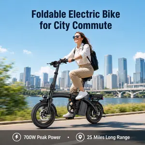 Hiyviy 700W Peak Folding Electric Bike for Adults Teens, 48V 10AH Removable UL Hiyviy Battery 25 Miles Range Foldable Ebike, 25MPH Compact City Commuter E-Bicycle with Dual Disc Brakes 3 Riding Modes Seat