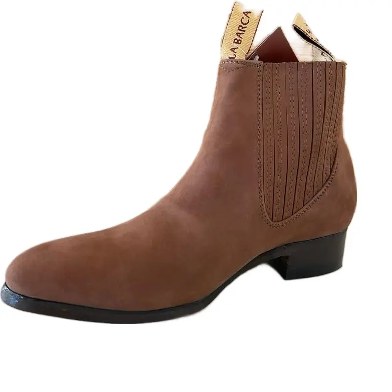 Bk Caoba 500 Brown Ankle Boot with Pleated Design and Low Heel