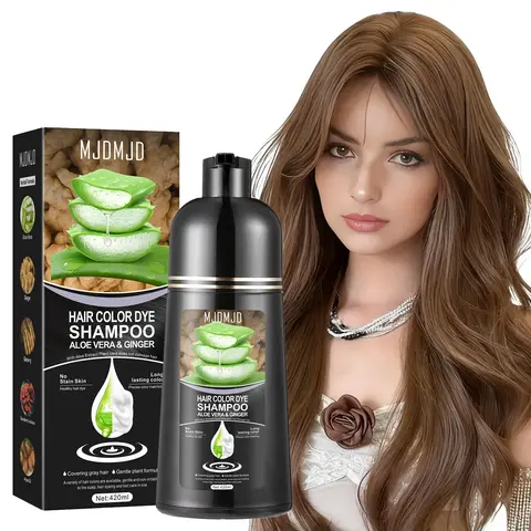 MJDMJD Aloe Vera Light Brown Hair Dye Shampoo - Gentle Hair Dye, Ammonia-Free, Moisturizing for Haircare, 100% Instant Gray Coverage, Long-Lasting Color, Unisex Adults, 420ml, 24 Months Shelf Life, Natural Black Option