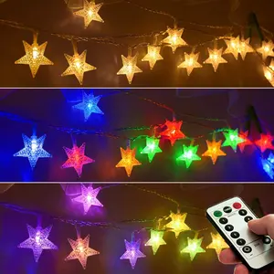 25ft 50 LED Multicolor Star String Lights for Bedroom Decorations, Battery Operated Led Christmas Lights for Apartment Dorm Room Decor(Remote/Timer/Warm White Multicolor Combination)