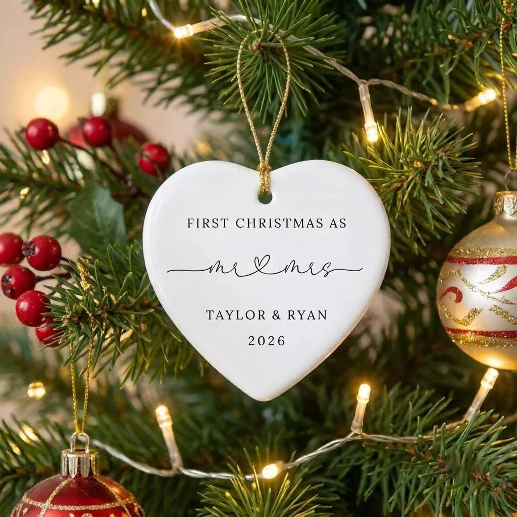 Personalized Wedding Ornament, First Christmas Married, Newlywed, Gift for Couple, Custom Anniversary Keepsake, Engagement
