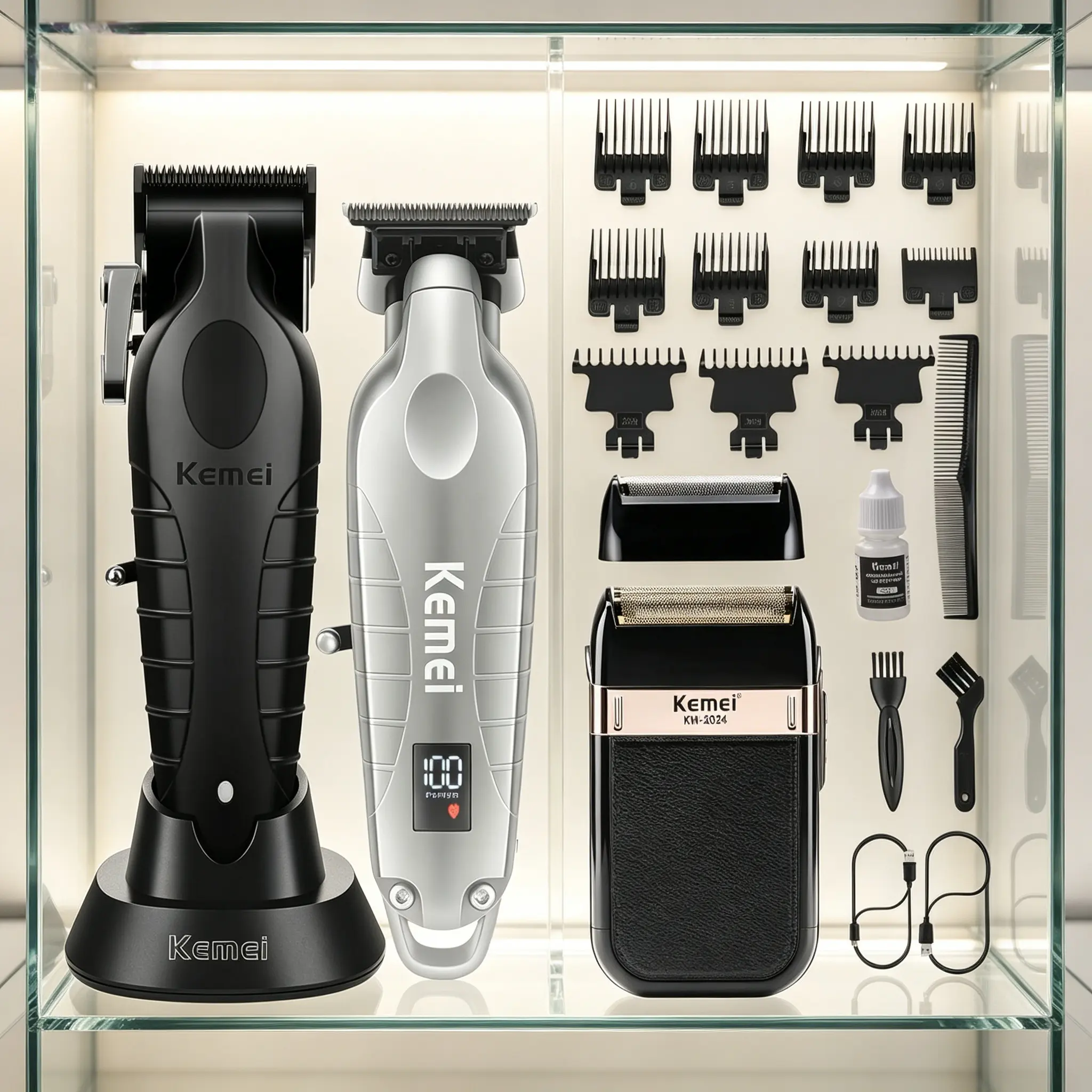 KEMEI Hair Clippers for Men, Professional Clipper and Trimmers Set, Cordless Zero Gap Trimmer for Men with LED Display
